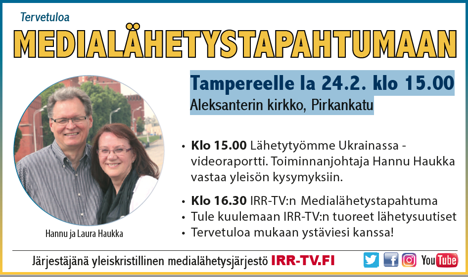 Tervetuloa IRR-TV:n medialähetystapahtumaan Tampereelle la 24.2. klo 15 alkaen